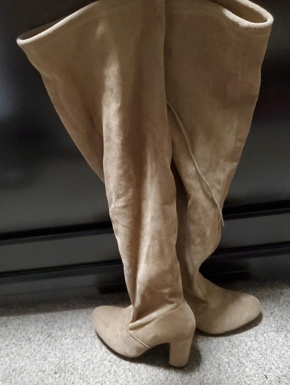 Tan Faux Suede Like Over-the-Knee Block Heel Boots